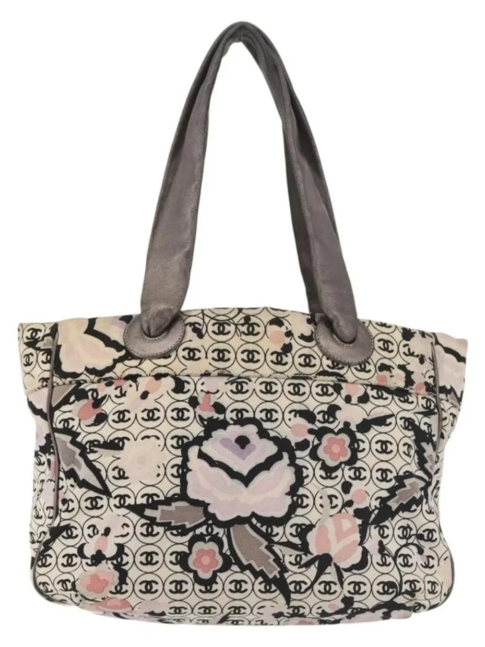 CHANEL Tote Bag Canvas Multicolor Silver CC Auth 142753
